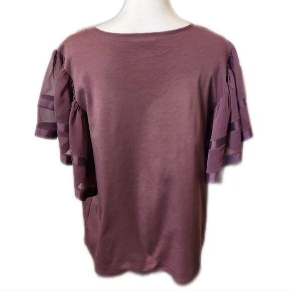 5/$55 Express Mauve Purple Sheer Top Ruffle Sleeves Comfy Blouse, M - Picture 3 of 8
